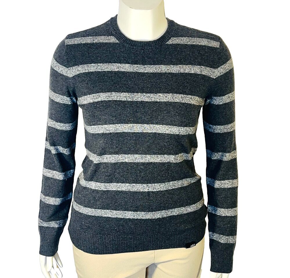 Aeropostale Sweater Women's S Light Gray/Dark Gray Stripe Crew Neck Long Sleeve